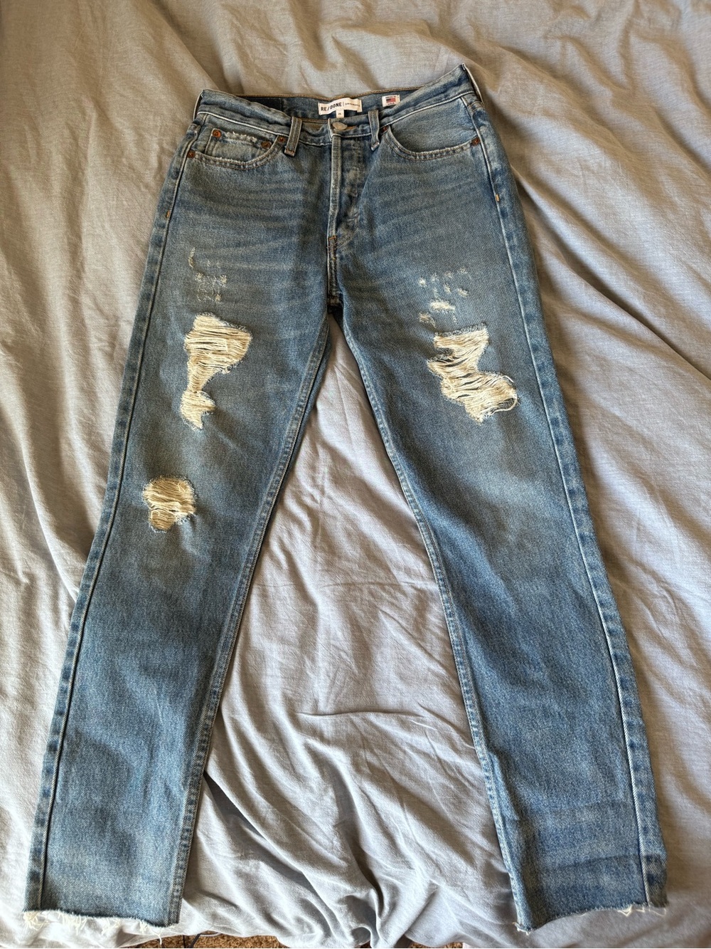 ReDone originals high rise ankle crop Distressed Light Blue Denim Jeans 25